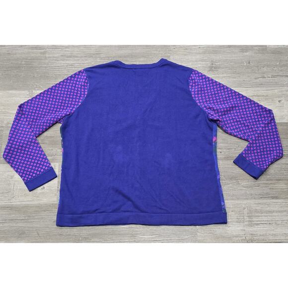 Isaac Mizrahi Live! Blue Floral Print V Neck Button Front Cardigan - Picture 2 of 6